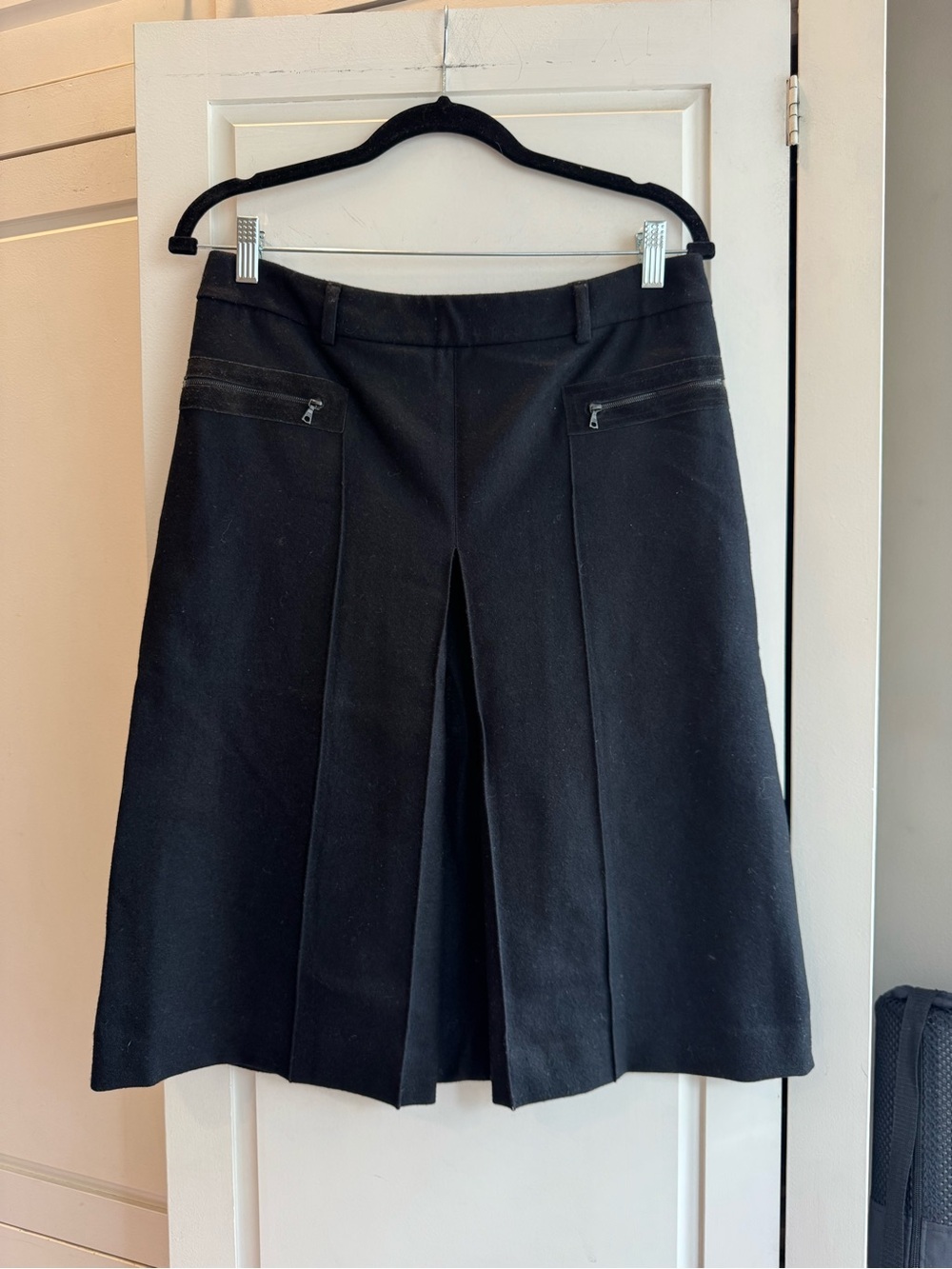 Theory Black Midi A-Line Skirt with Front Inverted Pleat